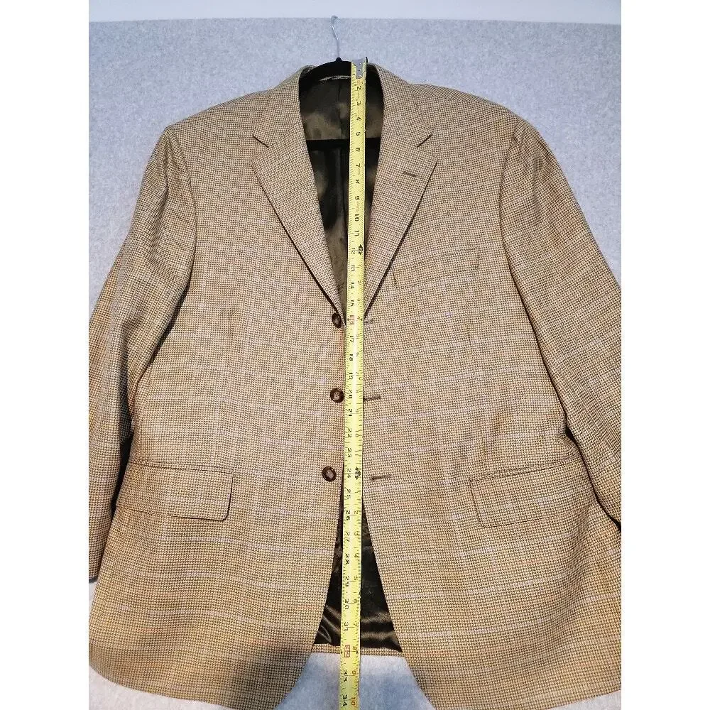 David Chu Wool Cashmere Blazer Sport Coat Sz 46 Tan Men's Plaid‎